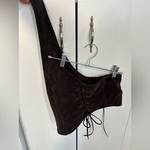 silence + noise Dark Brown Suede Lace-Up Asymmetrical Corset Top